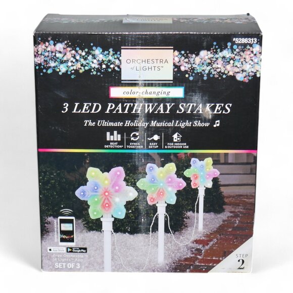 Gemmy Orchestra of Lights 3-Pathway Markers Multicolor Snowflake Christmas Decor - Picture 2 of 8